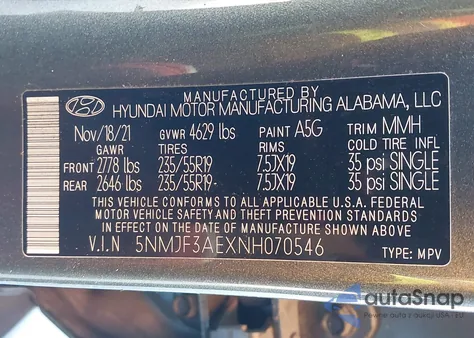 2022 Hyundai Tucson Sel z USA, uszkodzony, nr VIN 5NMJF3AEXNH070546